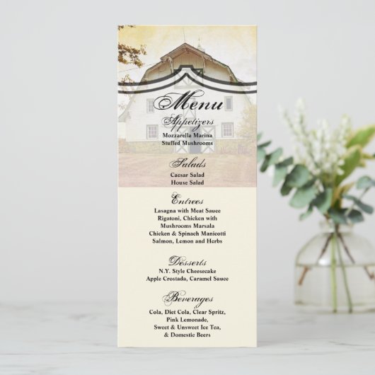 4x9.25 Menu Kaarten Zonsondergang Schuur Landelijk (Staand voorkant)