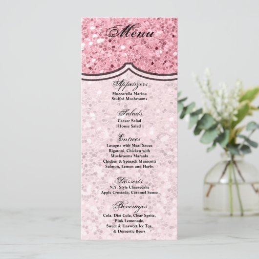 4x9.25-menukaarten Roos Gold Glitter Kaart (Staand voorkant)