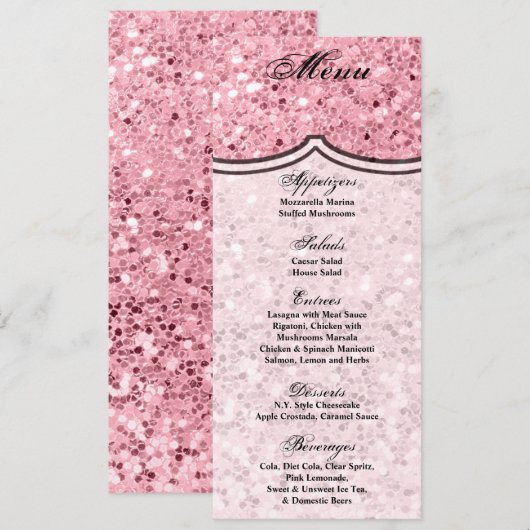 4x9.25-menukaarten Roos Gold Glitter Kaart (Voorkant / Achterkant)