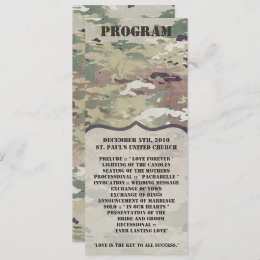 4x9.25 Program Cards Army OCP Camo Uniform Camofla Kaart (Voorkant / Achterkant)