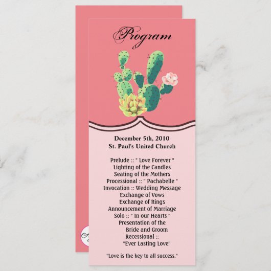 4x9.25 Programma Kaarten Boheemse Cactus Succulent (Voorkant / Achterkant)