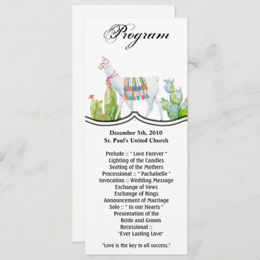 4x9.25 Programma Kaarten Boho Llama Bohemian Cacti (Voorkant / Achterkant)