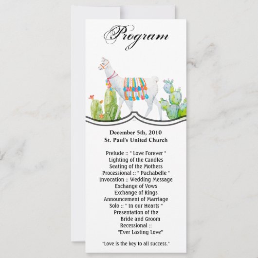 4x9.25 Programma Kaarten Boho Llama Bohemian Cacti (Voorkant)