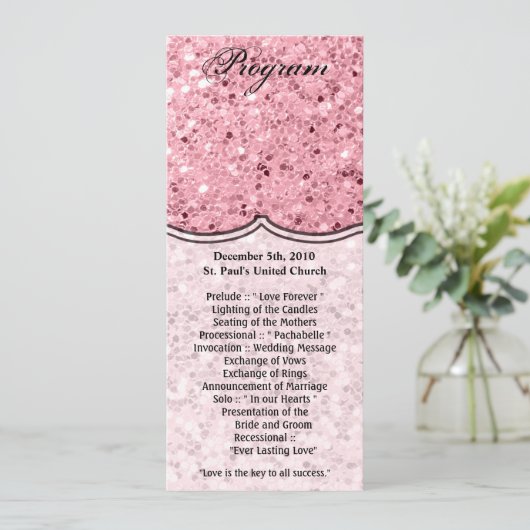 4x9.25 Programma Kaarten Roze Gouden Glitters (Staand voorkant)