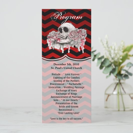 4x9.25 Programma Kaarten schedel Roos Gotische Che (Staand voorkant)