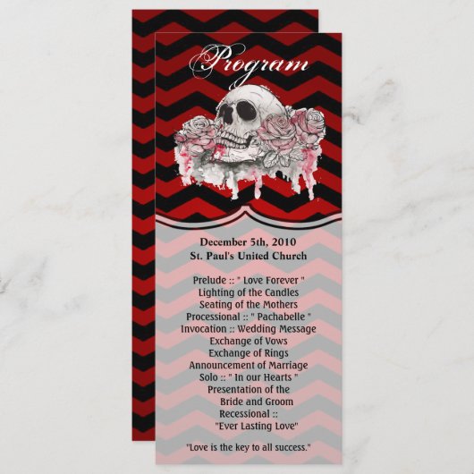 4x9.25 Programma Kaarten schedel Roos Gotische Che (Voorkant / Achterkant)