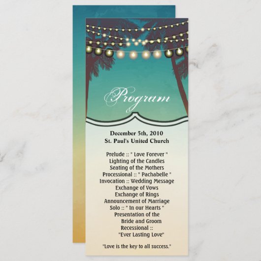 4x9.25 Programma Kaarten Strand Zonsondergang Palm (Voorkant / Achterkant)