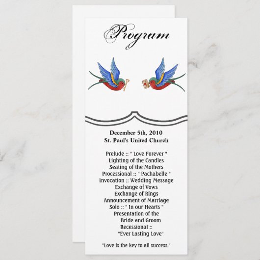 4x9.25 Programma Kaarten Traditioneel Vogel Tattoo (Voorkant / Achterkant)