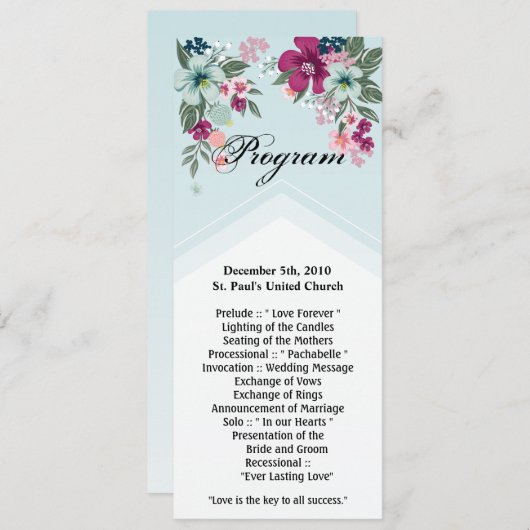 4x9.25 Programma Kaarten Tropical Flower op Blue O (Voorkant / Achterkant)