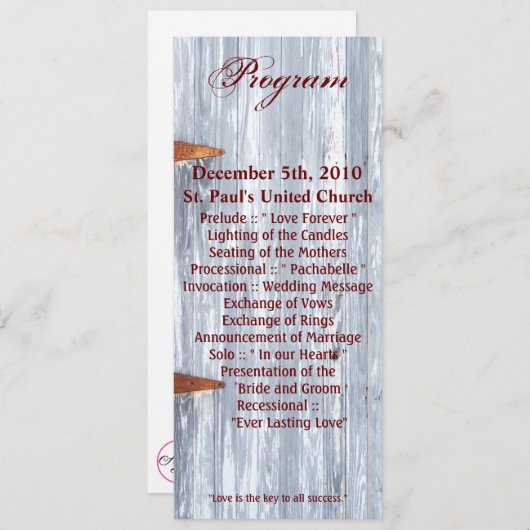 4x9.25 Programma Kaarten Wit Wassen Hout Schuur Do (Voorkant / Achterkant)