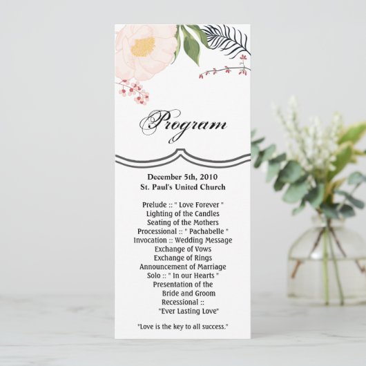 4x9.25 Programma Kaarten Witte Bloemen op Wit (Staand voorkant)