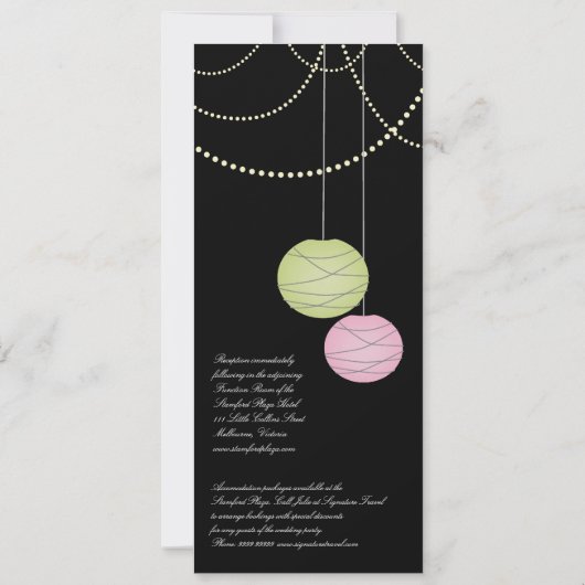 4x9 Groen papieren ritsroze lantaarns uitnodigen Kaart (Achterkant)