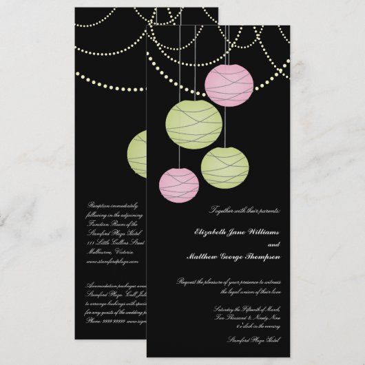 4x9 Groen papieren ritsroze lantaarns uitnodigen Kaart (Voorkant / Achterkant)