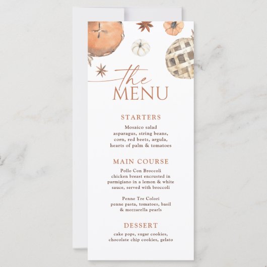 4x9" Little Cutie Pie, Herfst Baby shower Menu (Voorkant)