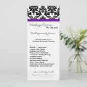 4x9 Trouwprogramma - Zwart Damask en Paarse Programmakaart (Staand voorkant)