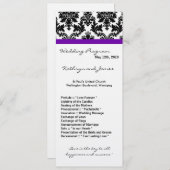 4x9 Trouwprogramma - Zwart Damask en Paarse Programmakaart (Voorkant / Achterkant)