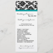 4x9 Wedding Program - Black Damask Blauwgroen Turq Programmakaart (Voorkant)