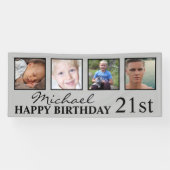 4x Foto Collage Gefeliciteerd Verjaardag Leeftijd  Spandoek (Horizontaal)