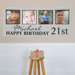 4x Foto Collage Happy Birthday Leeftijd voor hem Spandoek<br><div class="desc">Een feest voor de man in je leven plannen, op zoek naar een moderne, stijlvolle banner om de locatie te versieren. Dan deze masculine Happy Birthday banner, met 4 foto's, is de perfecte aanwinst! Gemakkelijk gepersonaliseerd door uw 4 favoriete foto's, en de tekst toe te voegen. Als uw creatief gevoel...</div>