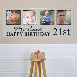4x Foto Collage Happy Birthday Leeftijd voor hem Spandoek