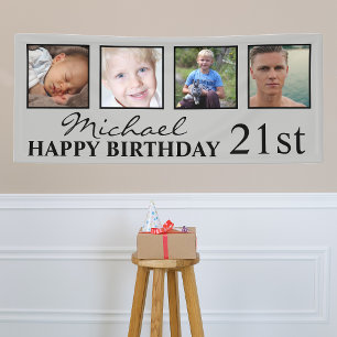 4x Foto Collage Happy Birthday Leeftijd voor hem Spandoek