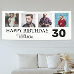 4x Foto Collage Happy Birthday Spandoek<br><div class="desc">Een feest voor de man in je leven plannen, op zoek naar een moderne, stijlvolle banner om de locatie te versieren. Dan is deze masculine, Happy Birthday banner, met hun leeftijd en 4 foto's, de perfecte aanschaf! Gemakkelijk gepersonaliseerd door uw 4 favoriete foto's, en de tekst toe te voegen. Als...</div>