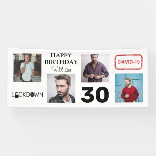 4x foto Collage Lockdown Happy Birthday Spandoek (Horizontaal)