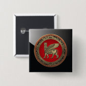 [500] Assyrian Winged Bull - Gold Lamassu Vierkante Button 5,1 Cm (Voorkant /achterkant)
