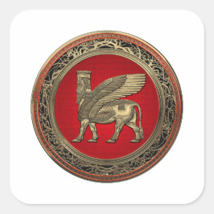 [500] Assyrian Winged Bull - Gold Lamassu Vierkante Sticker