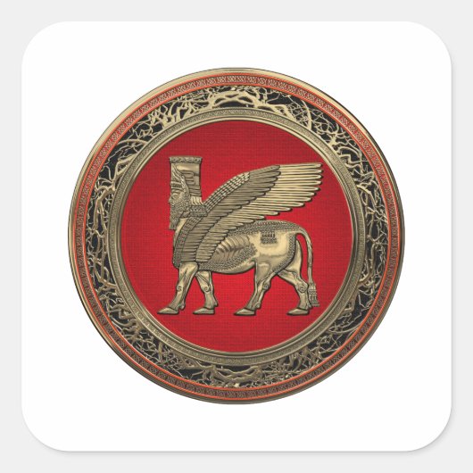 [500] Assyrian Winged Bull - Gold Lamassu Vierkante Sticker (Voorkant)