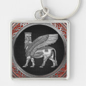[500] Assyrian Winged Bull - Silver Lamassu Sleutelhanger (Voorkant)