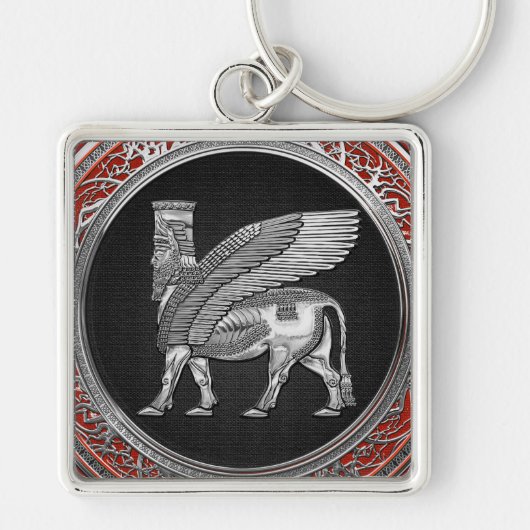 [500] Assyrian Winged Bull - Silver Lamassu Sleutelhanger (Voorkant)