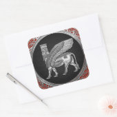 [500] Assyrian Winged Bull - Silver Lamassu Vierkante Sticker (Envelop)