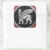 [500] Assyrische scharnieren - Silver Lamassu Vierkante Sticker (Tas)