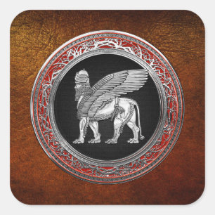 [500] Assyrische scharnieren - Silver Lamassu Vierkante Sticker