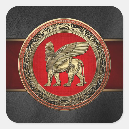[500] Assyrische vleugelvleugel Lion - Gold Lamass Vierkante Sticker (Voorkant)