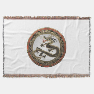 [500] Black and Gold Sacred Eastern Dragon Deken