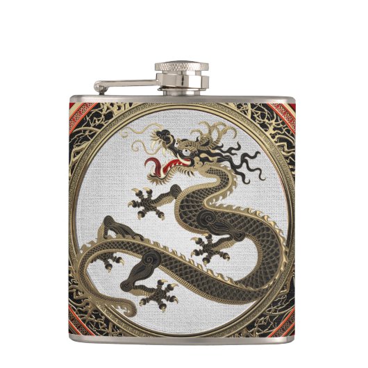 [500] Black and Gold Sacred Eastern Dragon Heupfles (Voorkant)