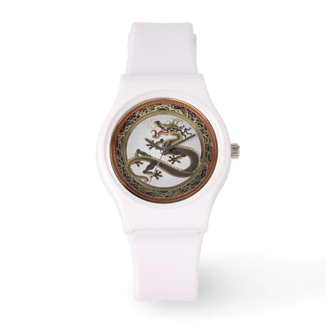 [500] Black and Gold Sacred Eastern Dragon Horloge (Voorkant)