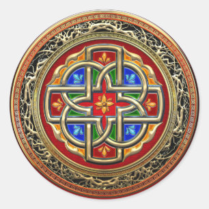 [500] Celtic Cross [Gold+Enamel] Ronde Sticker
