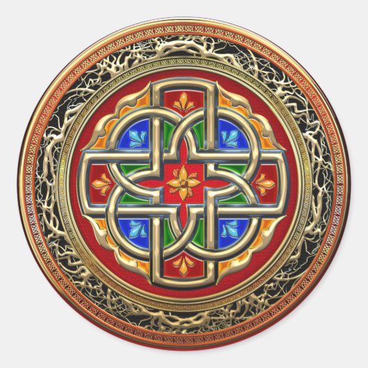 [500] Celtic Cross [Gold+Enamel] Ronde Sticker (Voorkant)