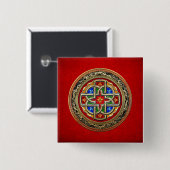 [500] Celtic Cross [Gold+Enamel] Vierkante Button 5,1 Cm (Voorkant /achterkant)