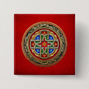 [500] Celtic Cross [Gold+Enamel] Vierkante Button 5,1 Cm