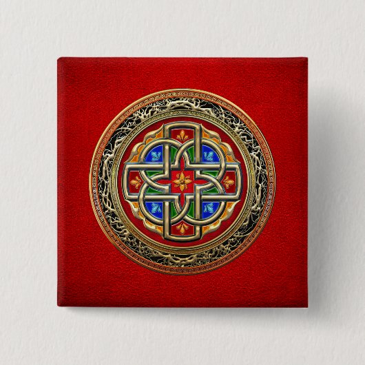 [500] Celtic Cross [Gold+Enamel] Vierkante Button 5,1 Cm (Voorkant)