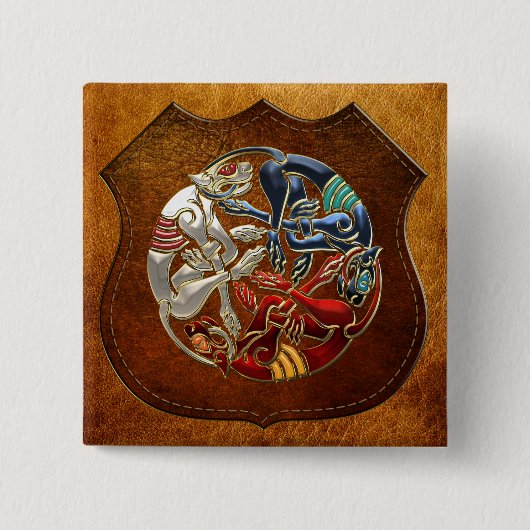 [500] Celtic Sacred Art - Drie Honden Vierkante Button 5,1 Cm (Voorkant)