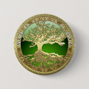 [500] Celtische boom of Life [Gold] Ronde Button 5,7 Cm