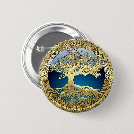 [500] Celtische boom of Life [Gold] Ronde Button 5,7 Cm (Voorkant /achterkant)