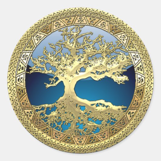 [500] Celtische boom of Life [Gold] Ronde Sticker (Voorkant)