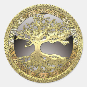 [500] Celtische boom of Life [Gold] Ronde Sticker