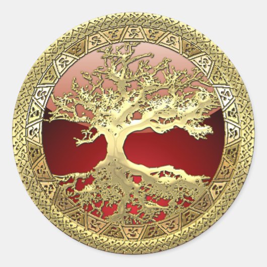 [500] Celtische boom of Life [Gold] Ronde Sticker (Voorkant)
